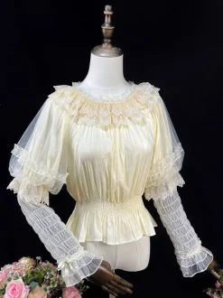 Sweet Lolita Blouses Ruffles Long Sleeves Lolita Top Blouse White Lolita Shirt