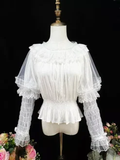 Sweet Lolita Blouses Ruffles Long Sleeves Lolita Top Blouse White Lolita Shirt
