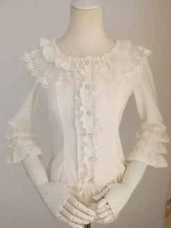 Sweet Lolita Blouses Ruffles Half Sleeves Blouse Lolita Top Ecru White Lolita Shirt