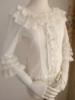 Sweet Lolita Blouses Ruffles Half Sleeves Blouse Lolita Top Ecru White Lolita Shirt