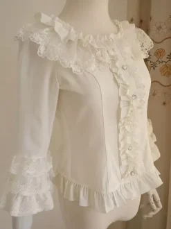 Sweet Lolita Blouses Ruffles Half Sleeves Blouse Lolita Top Ecru White Lolita Shirt
