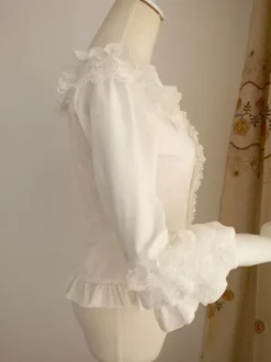 Sweet Lolita Blouses Ruffles Half Sleeves Blouse Lolita Top Ecru White Lolita Shirt