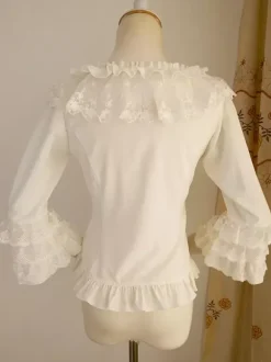 Sweet Lolita Blouses Ruffles Half Sleeves Blouse Lolita Top Ecru White Lolita Shirt