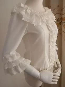 Sweet Lolita Blouses Ruffles Half Sleeves Blouse Lolita Top Ecru White Lolita Shirt