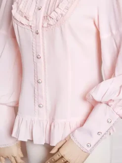 Sweet Lolita Blouses Ruffles Lace Long Sleeves Pink Lolita Top Lolita Shirt
