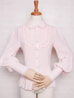 Sweet Lolita Blouses Ruffles Lace Long Sleeves Pink Lolita Top Lolita Shirt