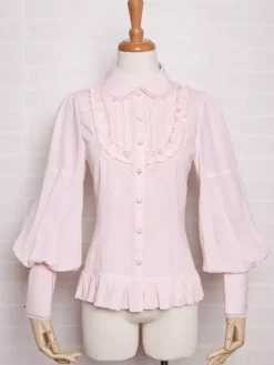 Sweet Lolita Blouses Ruffles Lace Long Sleeves Pink Lolita Top Lolita Shirt