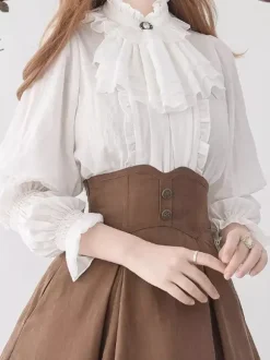 Sweet Lolita Blouses Ruffles Lolita Top Long Sleeves Blouse White Lolita Shirt