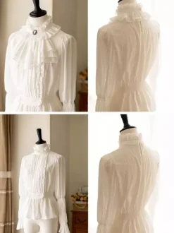 Sweet Lolita Blouses Ruffles Lolita Top Long Sleeves Blouse White Lolita Shirt