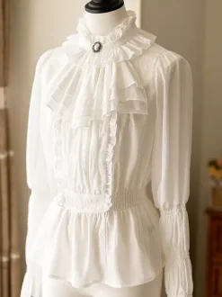 Sweet Lolita Blouses Ruffles Lolita Top Long Sleeves Blouse White Lolita Shirt