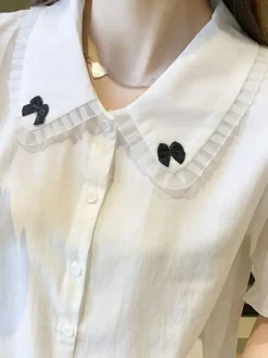 Sweet Lolita Blouses White Lolita Top Short Sleeves Bows Lace Lolita Shirt