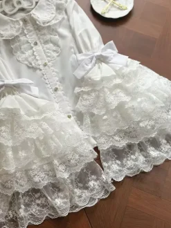 Sweet Lolita Blouses White Long Sleeves Lace Bows Lolita Top Lolita Shirt