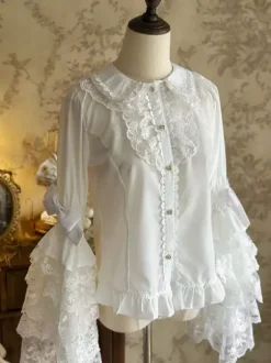 Sweet Lolita Blouses White Long Sleeves Lace Bows Lolita Top Lolita Shirt