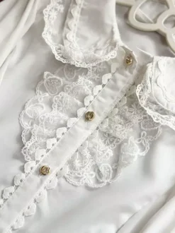Sweet Lolita Blouses White Long Sleeves Lace Bows Lolita Top Lolita Shirt