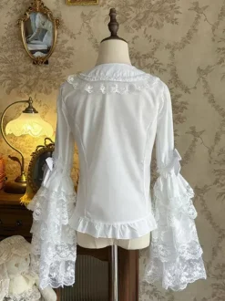 Sweet Lolita Blouses White Long Sleeves Lace Bows Lolita Top Lolita Shirt