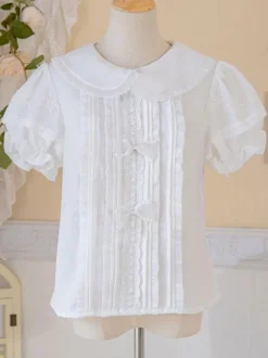 Sweet Lolita Blouses White Lolita Top Short Sleeves Ruffles Bows Bow Lolita Shirt