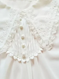 Sweet Lolita Blouses White Long Sleeves Pleated Ruffles Lolita Top Lolita Shirt