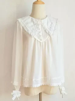 Sweet Lolita Blouses White Long Sleeves Pleated Ruffles Lolita Top Lolita Shirt
