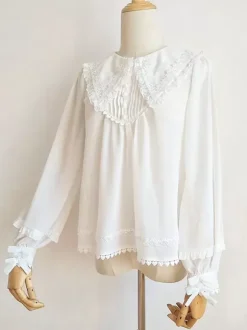 Sweet Lolita Blouses White Long Sleeves Pleated Ruffles Lolita Top Lolita Shirt