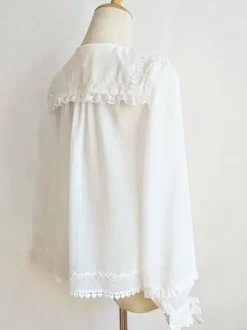 Sweet Lolita Blouses White Long Sleeves Pleated Ruffles Lolita Top Lolita Shirt