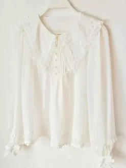 Sweet Lolita Blouses White Long Sleeves Pleated Ruffles Lolita Top Lolita Shirt