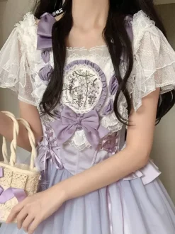 Sweet Lolita Blouses White Short Sleeves Lolita Top Bows Ruffles Lolita Shirt