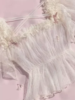 Sweet Lolita Blouses White Short Sleeves Lolita Top Bows Ruffles Lolita Shirt