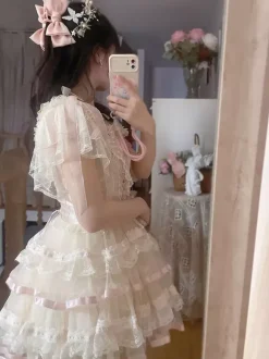 Sweet Lolita Blouses White Short Sleeves Lolita Top Bows Ruffles Lolita Shirt