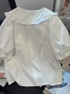 Sweet Lolita Blouses White Short Sleeves Ruffles Bows Lolita Top Lolita Shirt