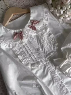 Sweet Lolita Blouses White Short Sleeves Ruffles Bows Lolita Top Lolita Shirt