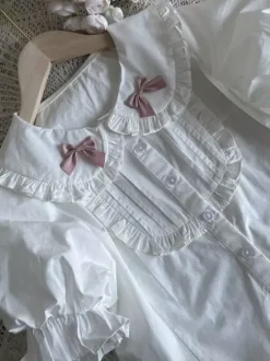 Sweet Lolita Blouses White Short Sleeves Ruffles Bows Lolita Top Lolita Shirt
