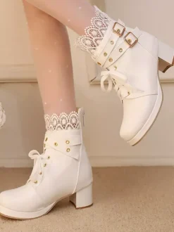 Sweet Lolita Boots Black Bows Round Toe PU Leather Lolita Shoes