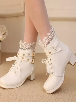 Sweet Lolita Boots Black Bows Round Toe PU Leather Lolita Shoes