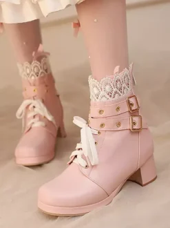 Sweet Lolita Boots Black Bows Round Toe PU Leather Lolita Shoes