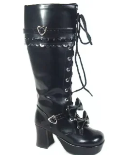 Sweet Lolita Boots Chunky Heels Platform Bows Lace Up Lolita Boots
