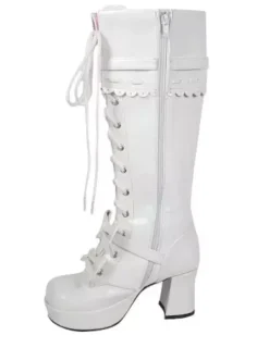 Sweet Lolita Boots Chunky Heels Platform Bows Lace Up Lolita Boots