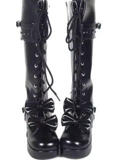 Sweet Lolita Boots Chunky Heels Platform Bows Lace Up Lolita Boots