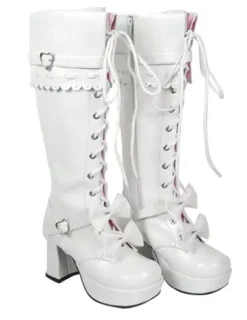 Sweet Lolita Boots Chunky Heels Platform Bows Lace Up Lolita Boots