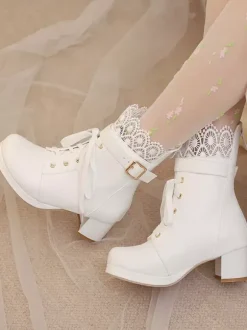 Sweet Lolita Boots Pink Round Toe PU Leather Lolita Footwear