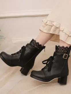 Sweet Lolita Boots Pink Round Toe PU Leather Lolita Footwear