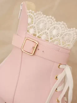 Sweet Lolita Boots Pink Round Toe PU Leather Lolita Footwear