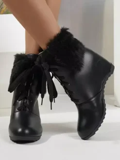 Sweet Lolita Boots PU Leather Round Toe Pink Lolita Shoes