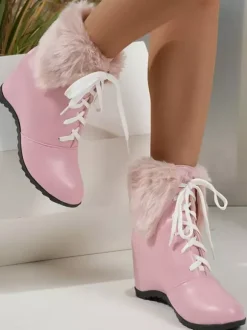 Sweet Lolita Boots PU Leather Round Toe Pink Lolita Shoes