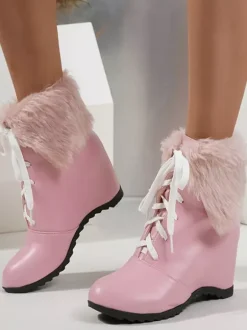 Sweet Lolita Boots PU Leather Round Toe Pink Lolita Shoes