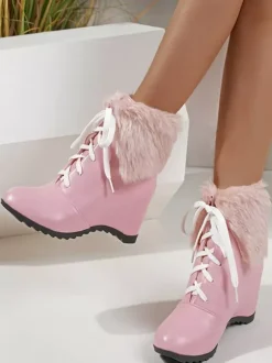 Sweet Lolita Boots PU Leather Round Toe Pink Lolita Shoes