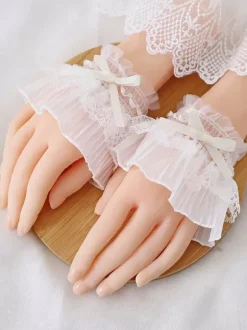 Sweet Lolita Bracelet White Accessory Pleated Polyester Fiber Bow Lace Lolita Accessories