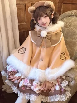 Sweet Lolita Cape Plush Lined Christmas Hooded Cloak With Embroidery