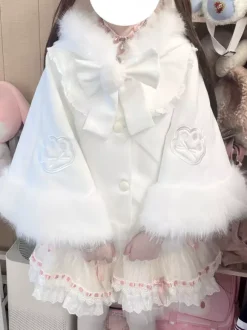 Sweet Lolita Cape Plush Lined Christmas Hooded Cloak With Embroidery