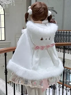 Sweet Lolita Cape Plush Lined Christmas Hooded Cloak With Embroidery