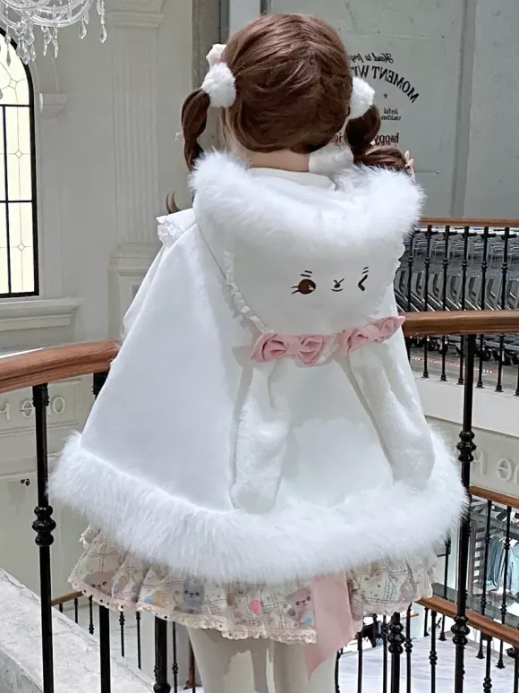 Sweet Lolita Cape Plush Lined Christmas Hooded Cloak With Embroidery